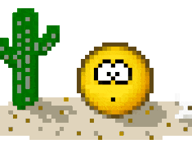 Animation of a smiley looking at a tumbleweed blowing by
